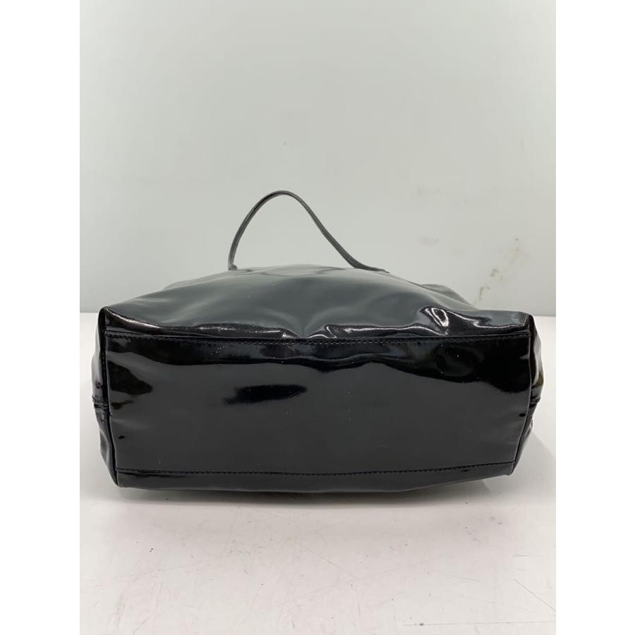 PRADA Enamel Black Handbag Corner Wear Surface Scratches 27.5cm Handles Auth