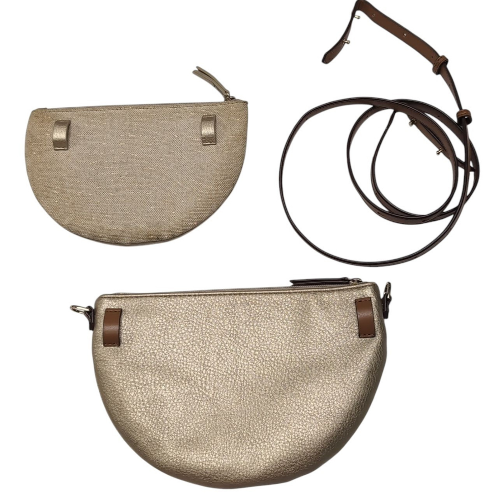 Stella & Dot Sidekick Convertible Crossbody / Belt Bag Gold Faux Leather/Fabric
