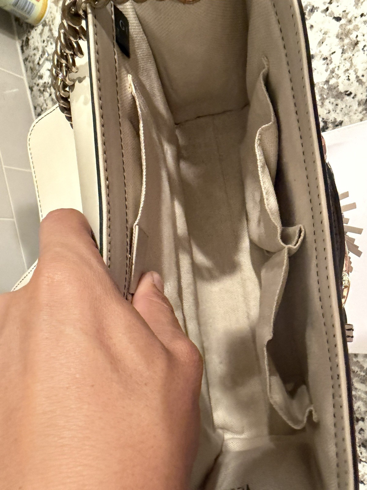 Gucci Emily Horsebit GG Canvas Leather Shoulder Bag White SA