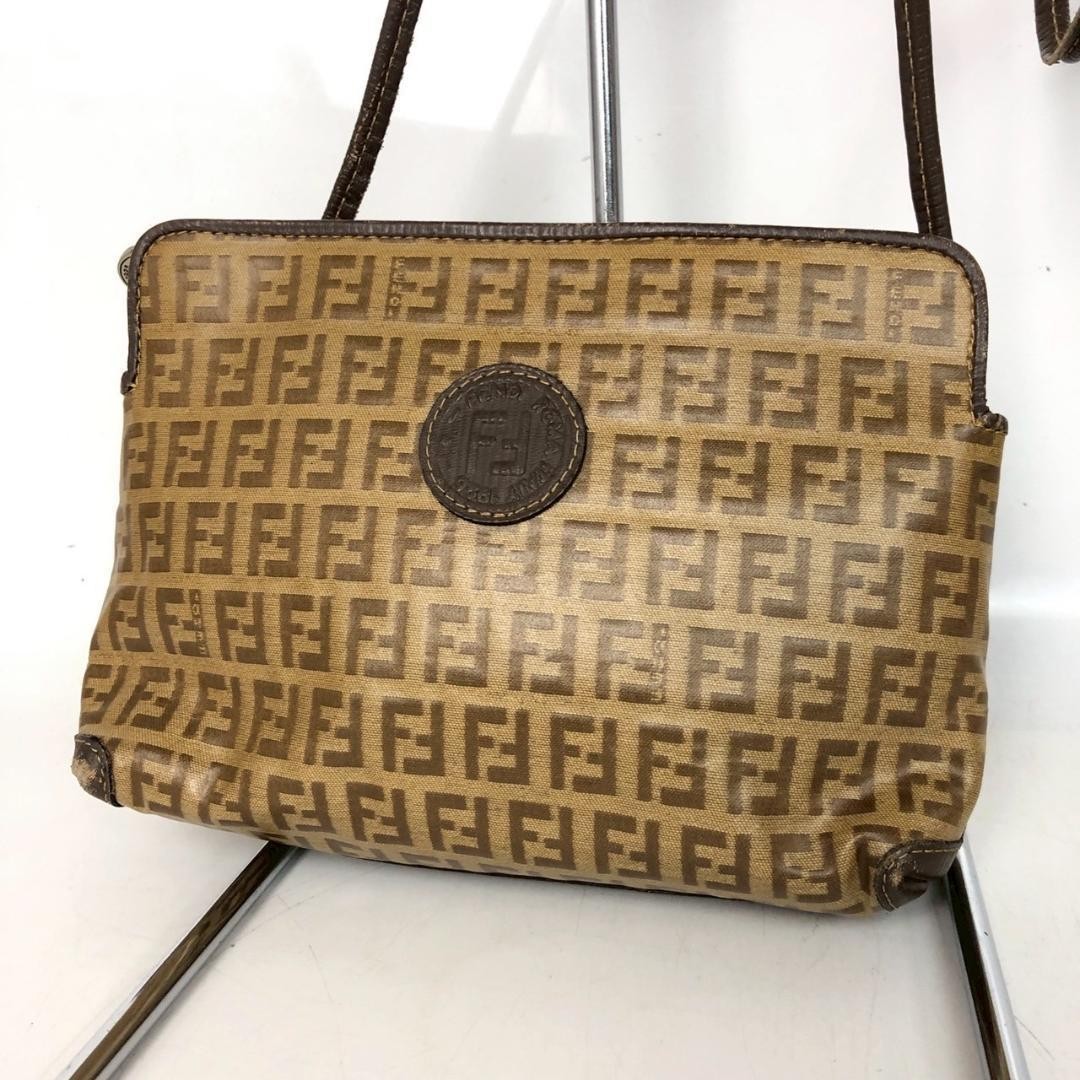 FENDI Shoulder Bag PVC and Leather Vintage Zuccino Authentic From Japan