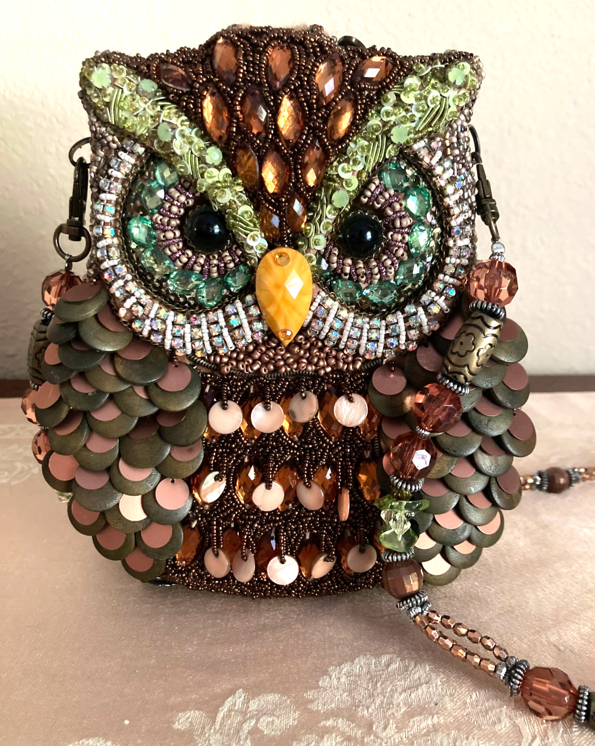 Mary Frances Owl Handbag Beaded Jewels Crossbody Retired Bag Purse