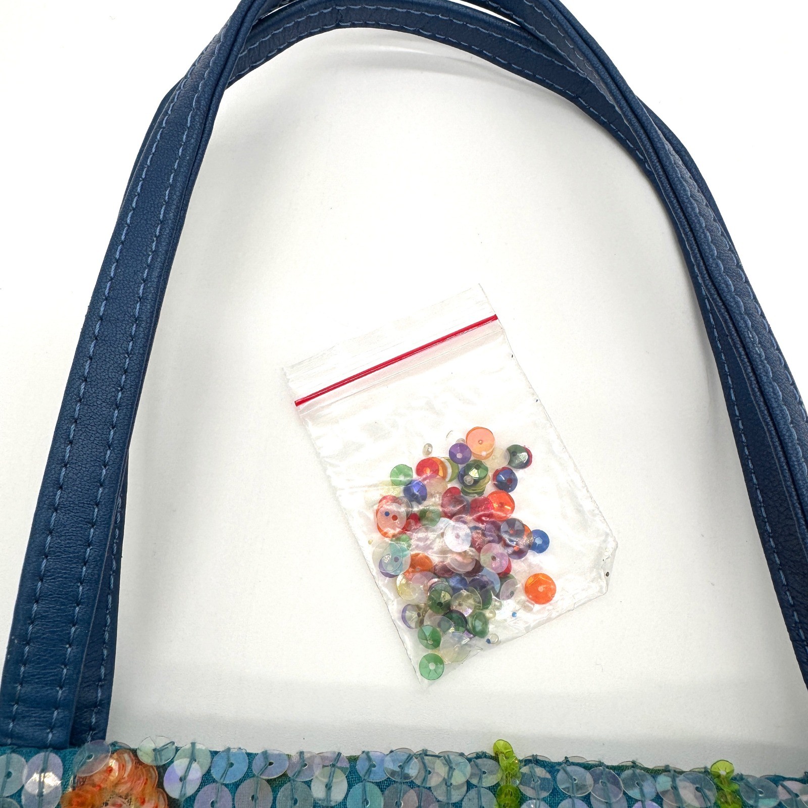 Christiana Beaded Sequin Flower Tote Bag Blue Orange Sparkle Colorful Purse