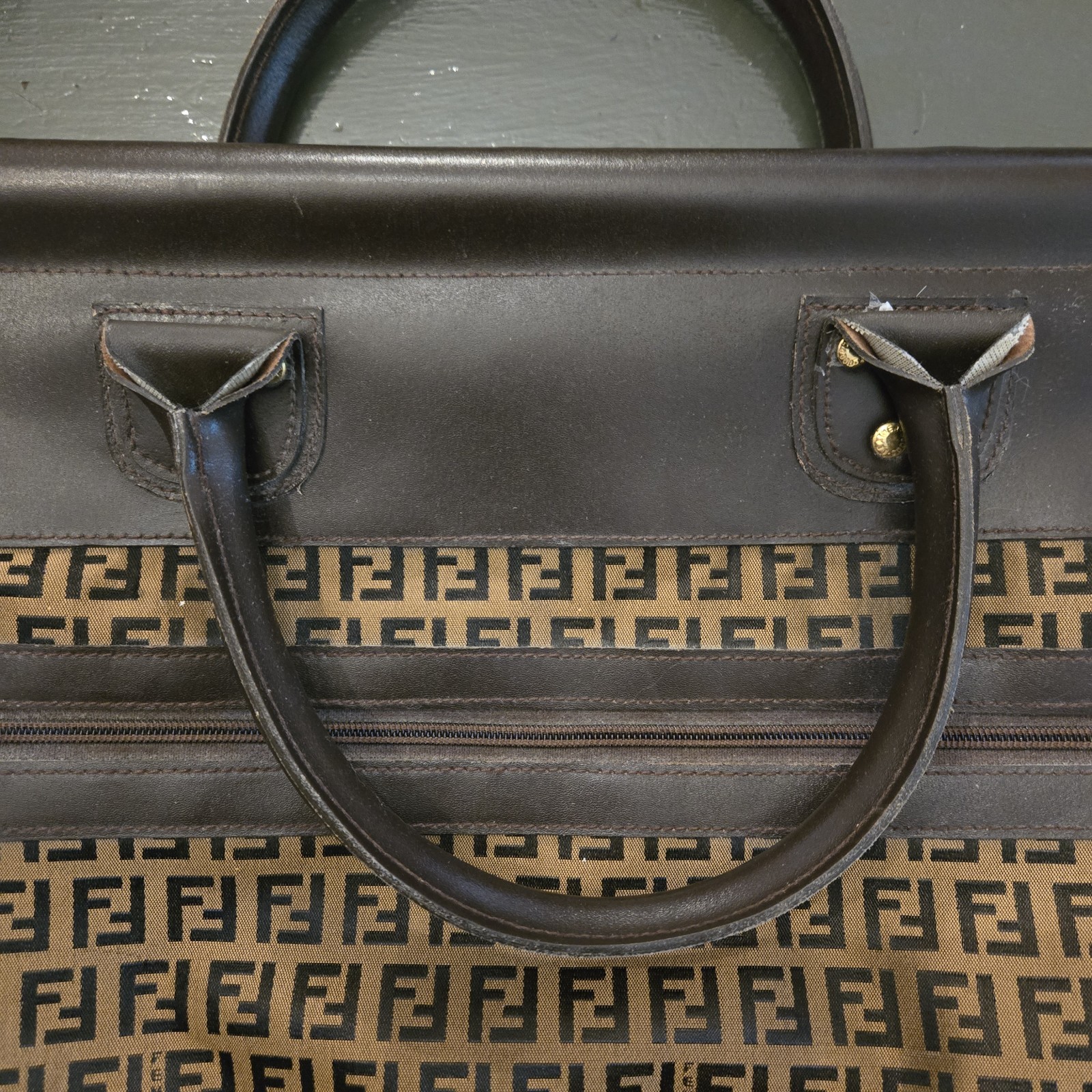 Vintage FENDI Zucca Pattern Travel Bag Large Brown 70s/80s