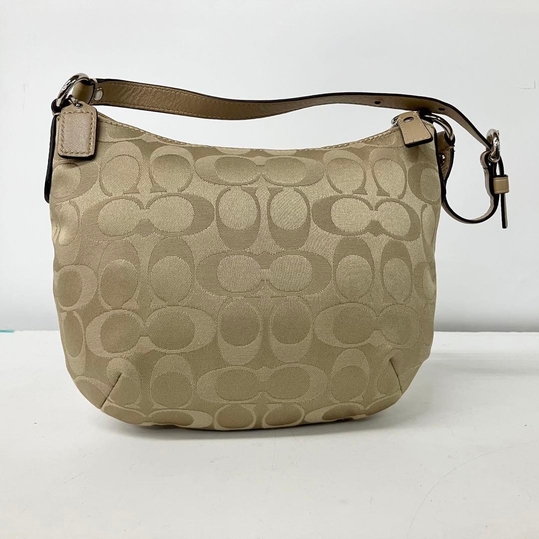 Coach Signature Shoulder Bag Beige Canvas 10.6×7.5×2.4 inches Used