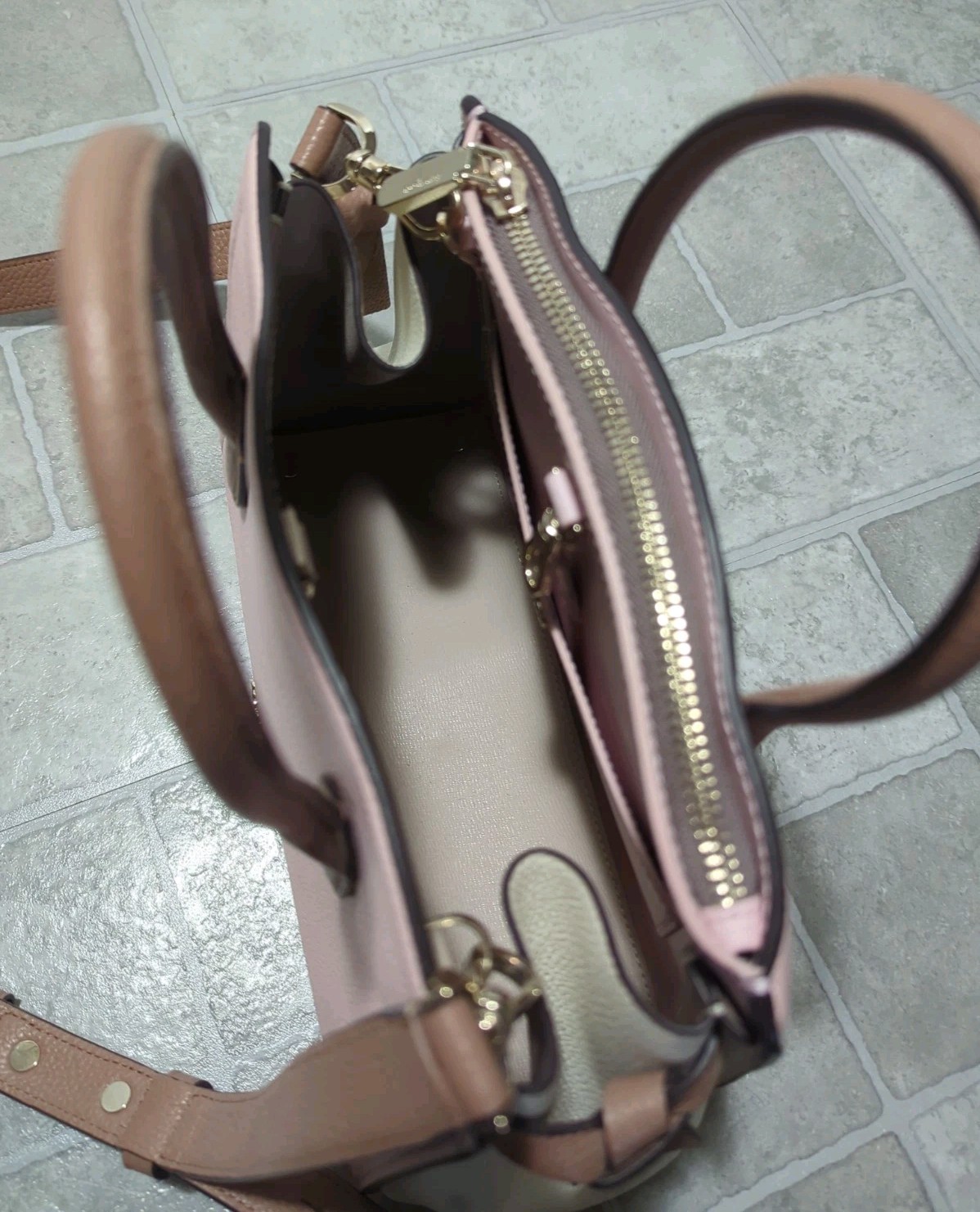 Kate Spade Knott Medium Satchel Pebbled Leather Crossbody Bag Pink And White