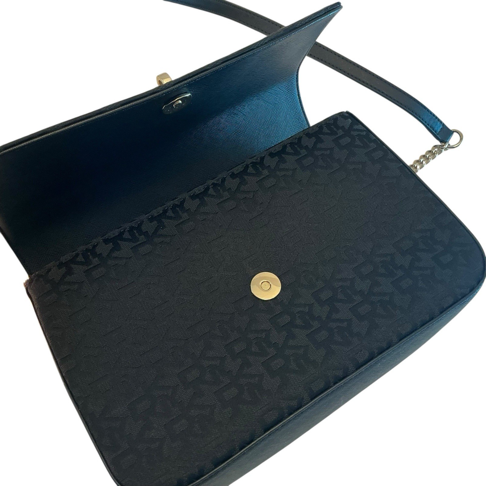 DKNY Women Cleo MD Medium Black Shoulder Bag Chain Strap Monogram Logo