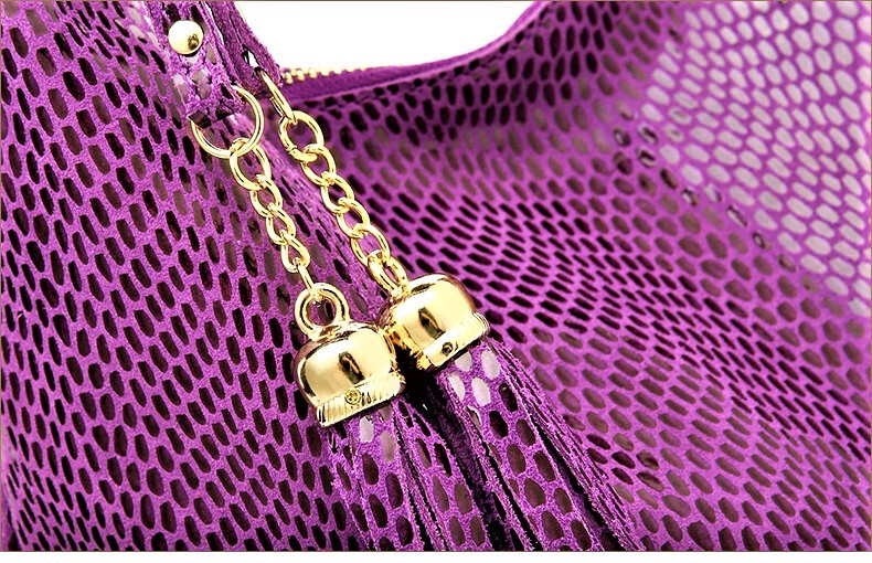 Bright Purple Shiny Soft Leather Shoulder Bag Large New