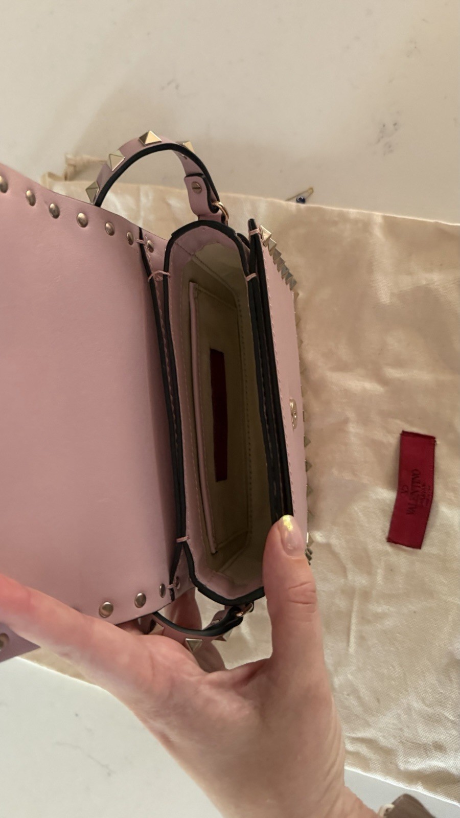 Valentino Rockstud Light Mauve Gold Crossbody Bag – Authentic/ Good Condition