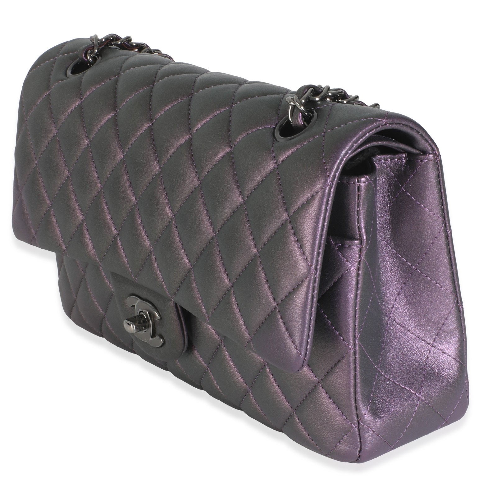 Chanel Purple Quilted Iridescent Lambskin Medium Classic Double Flap Bag