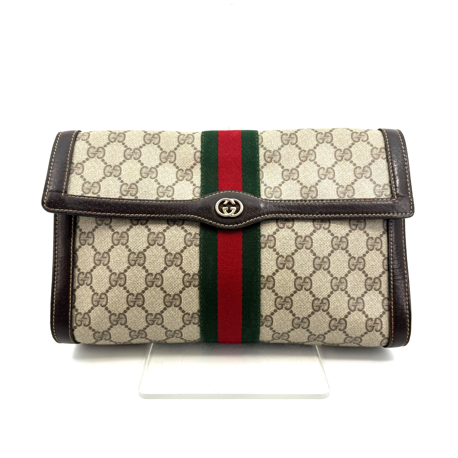 Vintage Gucci Clutch Bag Sherry Purse GG PVC Authentic 449T0445