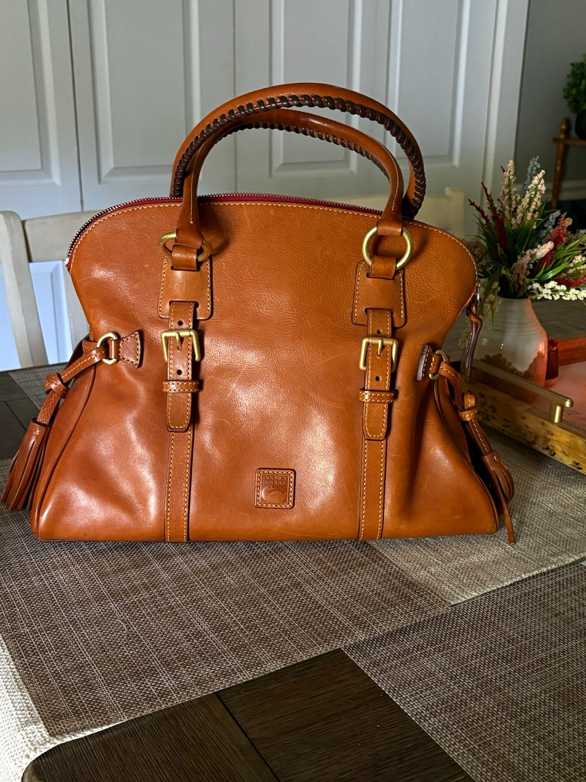Dooney & Bourke Large Florentine Domed Satchel, Gold Hardware, Red Lining