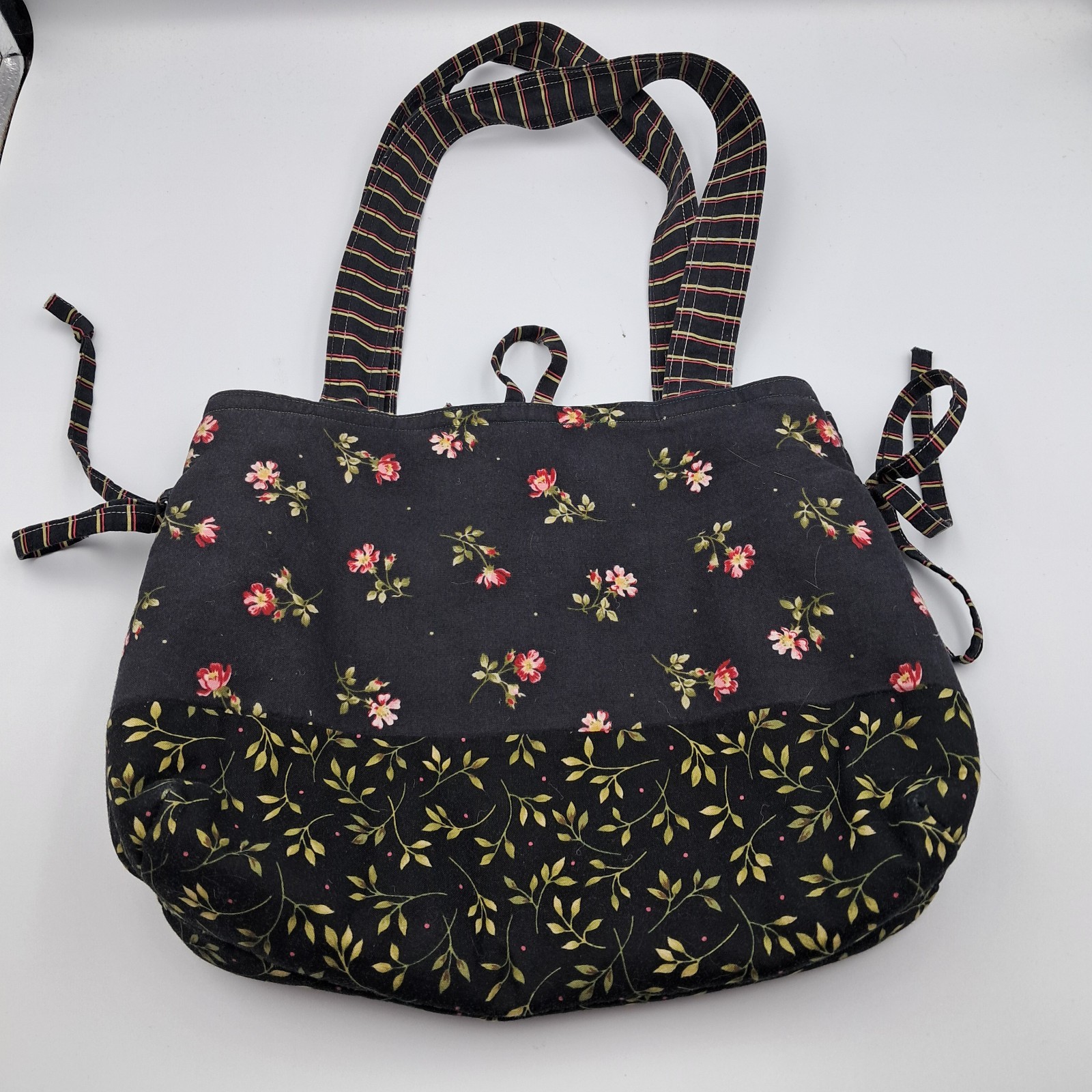 Handmade Tote Purse Bag Handbag Black Floral Cotton Boho Cottagecore