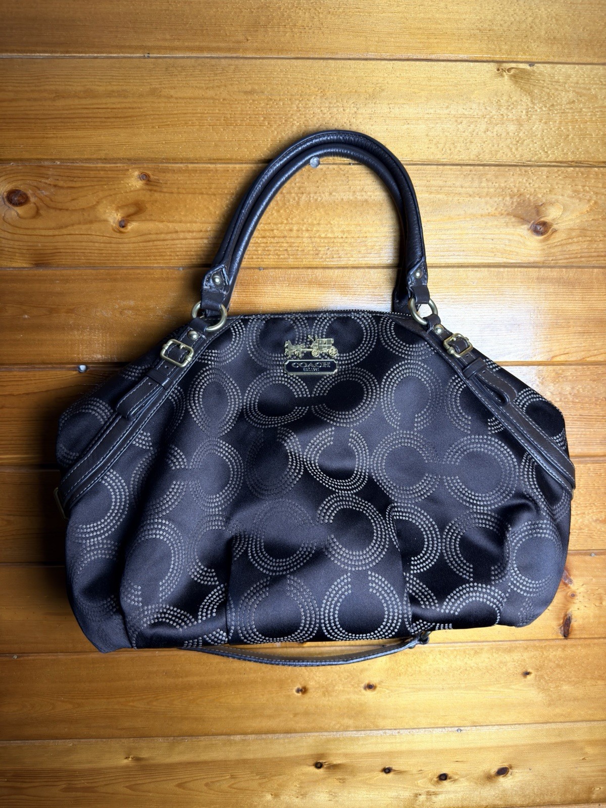 Coach Madison Op Art Maggie Shoulder Bag Black Gray Jacquard Satchel Purse 15957