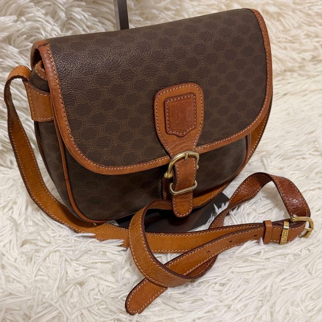 Celine Triomphe Macadam Shoulder Bag PVC Leather Brown Rare Vintage Classic