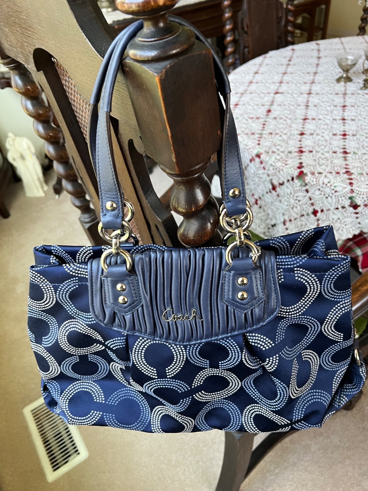 COACH Blue ASHLEY Dotted Op Art Satchel HandBag Purse G1282–F20056