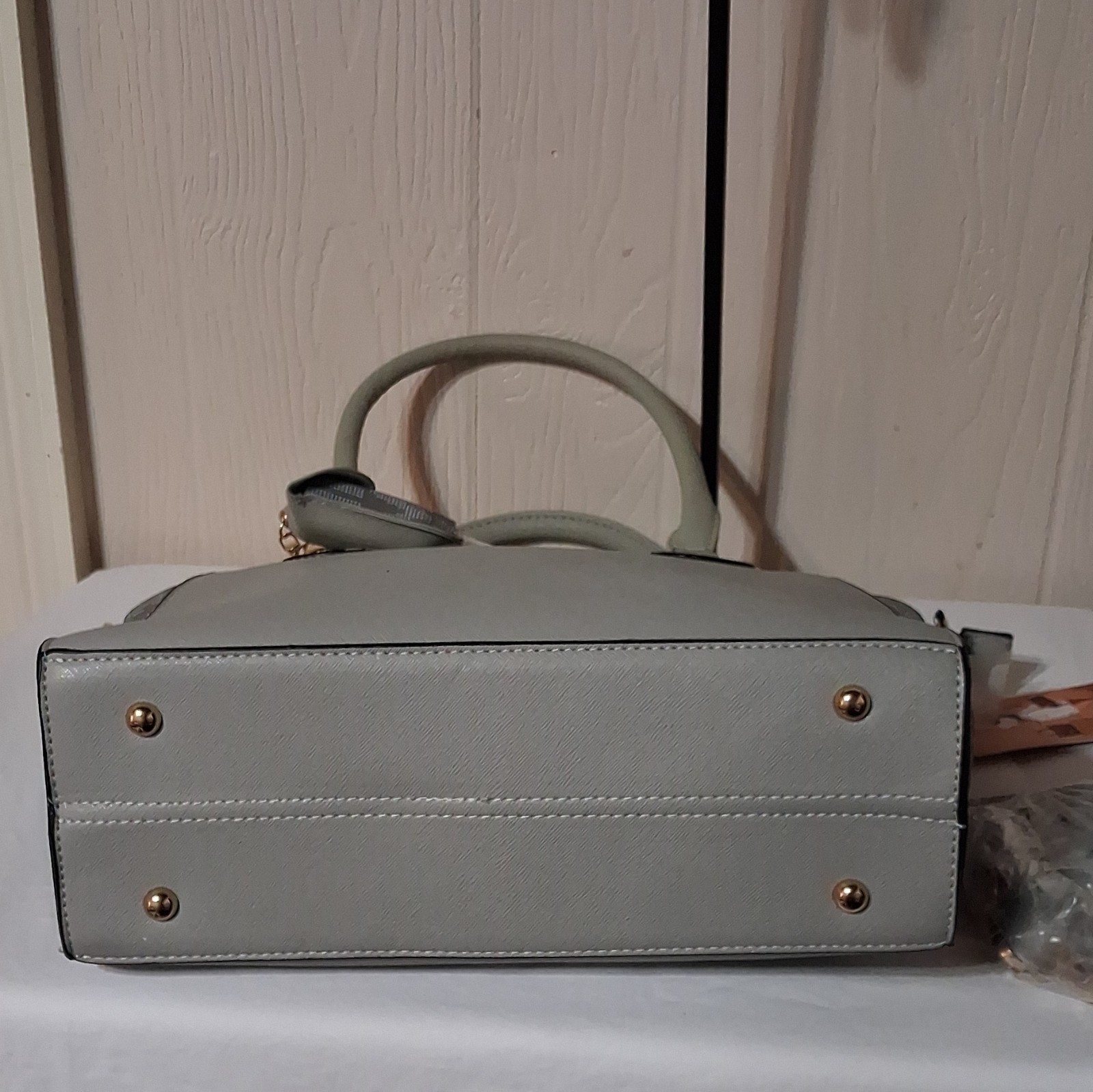 Secosana Gray Logo Satchel Top Handle Zip Detach Adjust Strap Gold Keychain