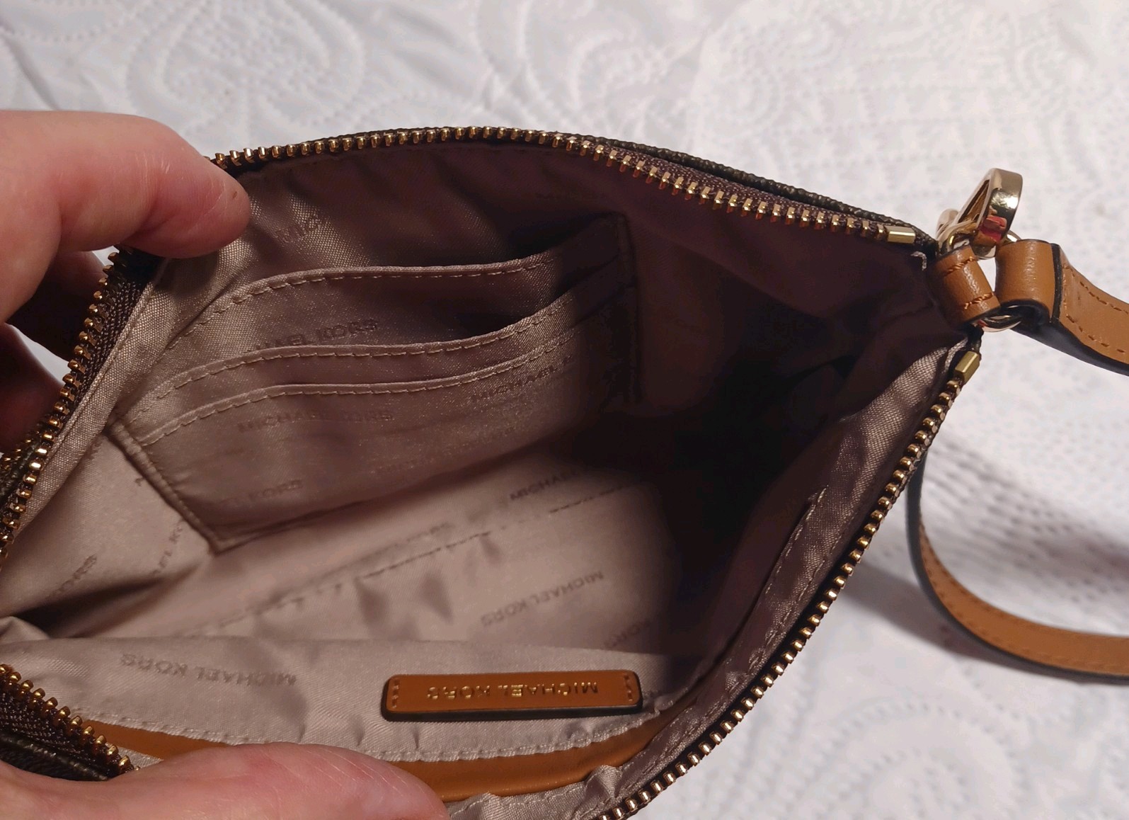 Signature Brown Logo Michael Kors Jet Set Travel MK Clutch Wristlet Purse