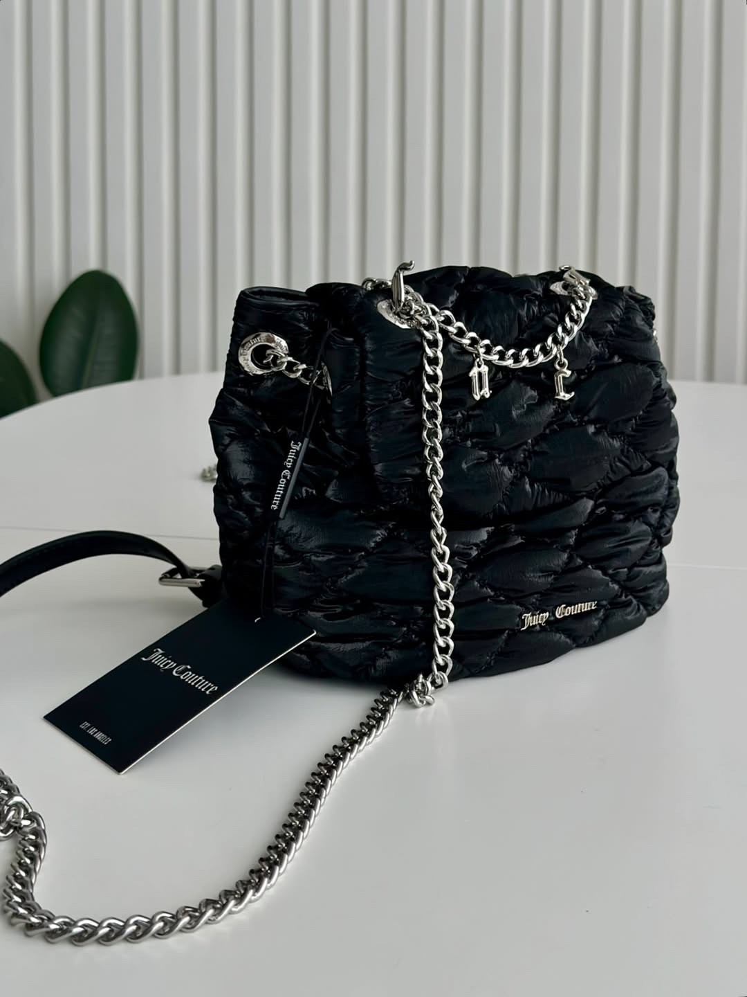 Juicy Couture Mini Backpack Black Quilted Nylon Chain Strap NWT