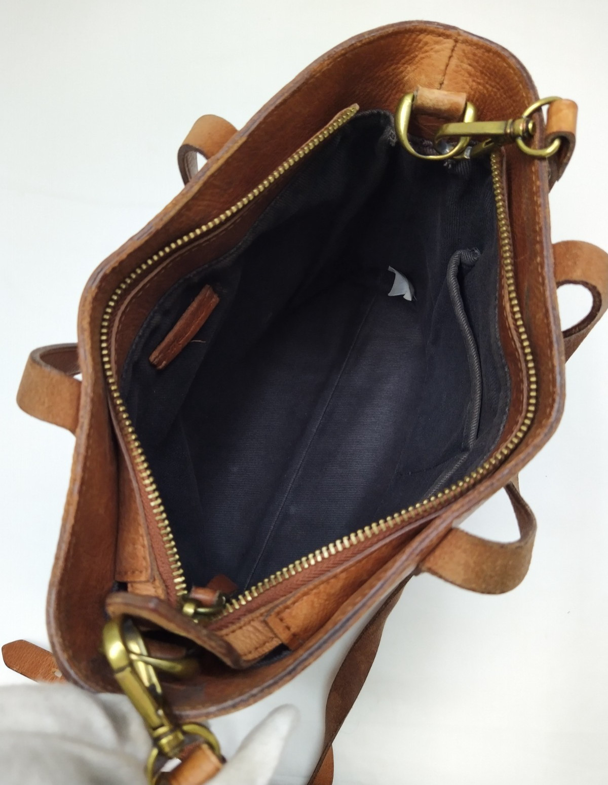 Madewell Transport Brown Leather Double Handles Zipper Closure Tote Bag