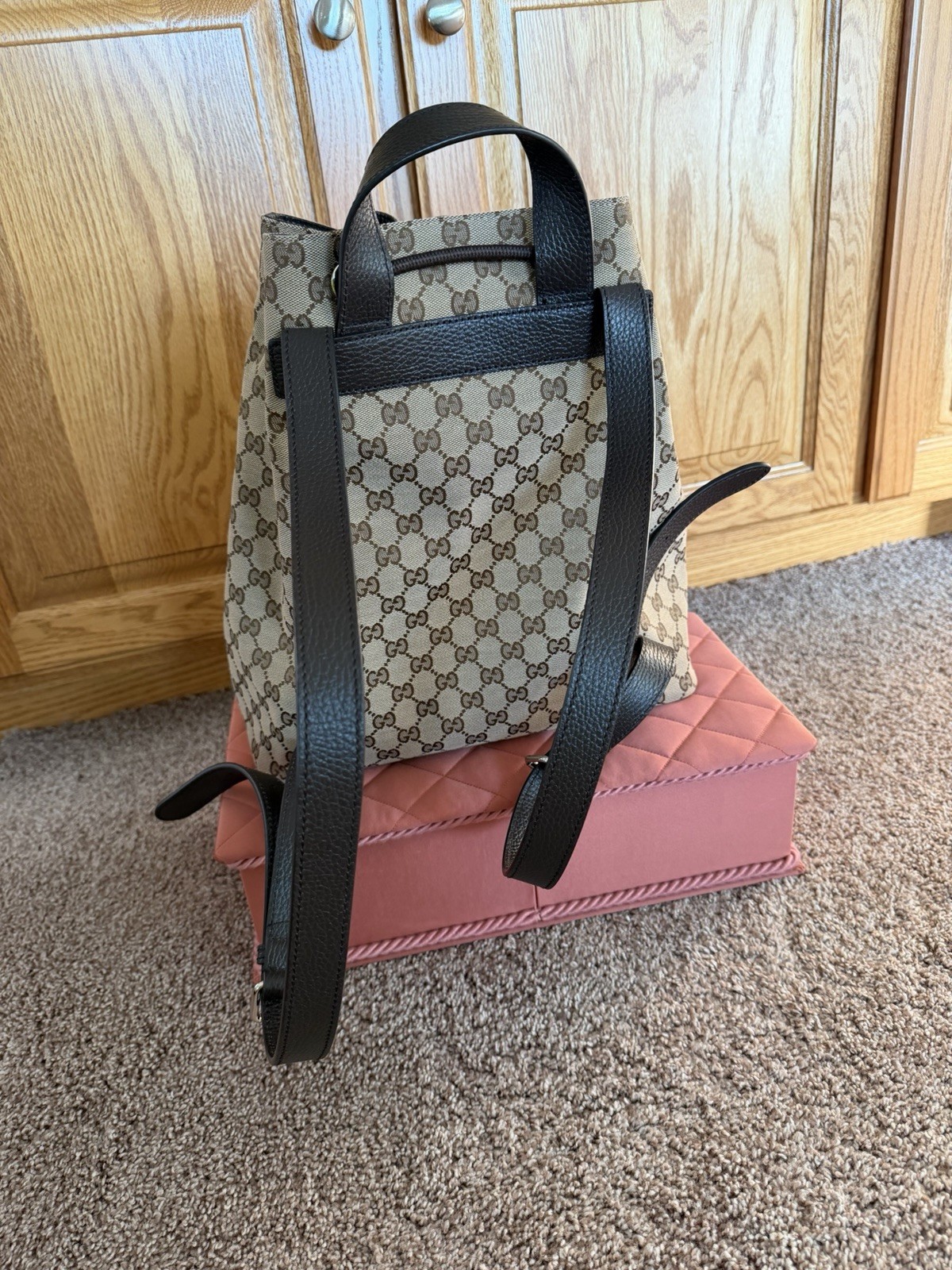 Rare FindGUCCI RUCKSACK BACKPACK CANVASLEATHER BEIGE BROWN USED & DUST BAG & CoA