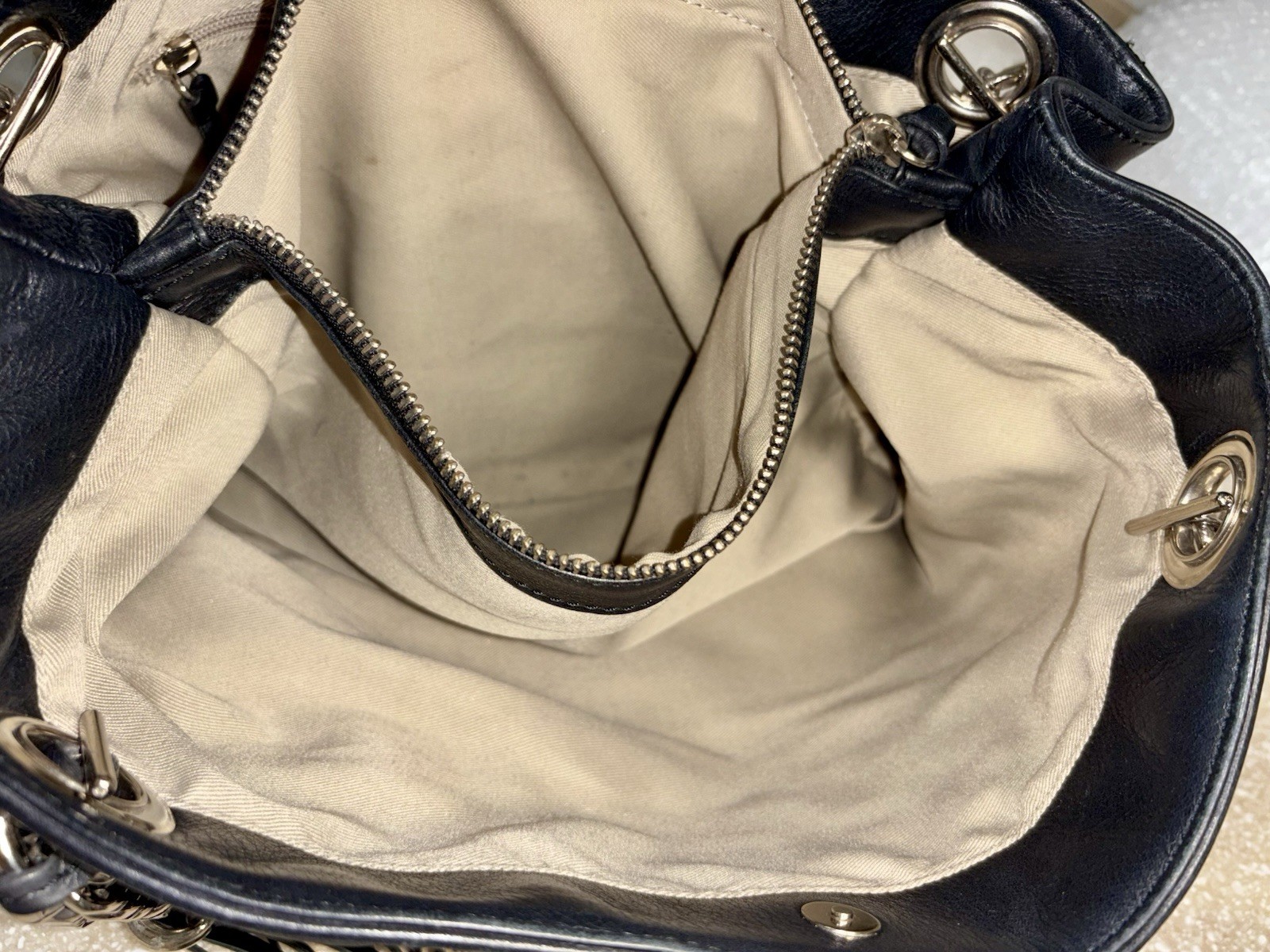 Valentino Black Leather Studded V Logo Chain Shoulder Tote Bag Italy
