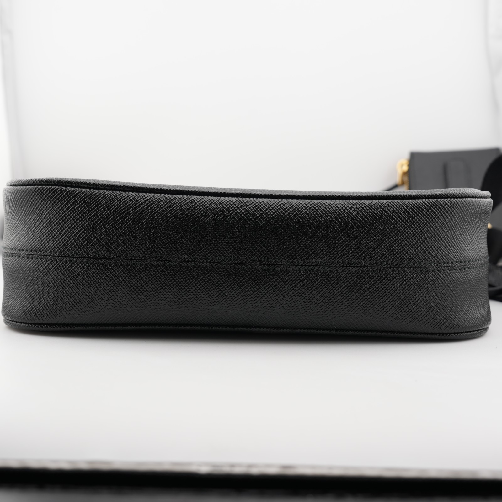 PRADA Re-Edition 2005 Black Gold Saffiano Leather Shoulder Bag with Pouch