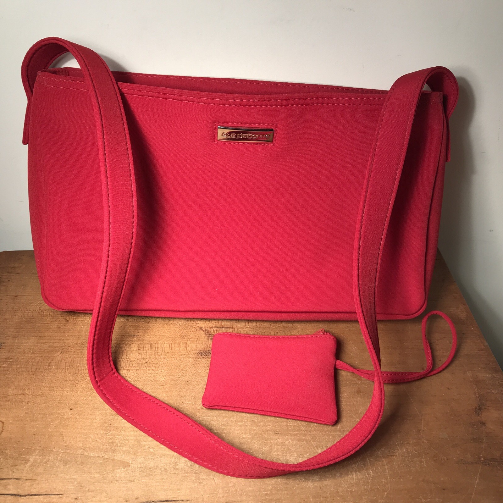 Liz Claiborne Shoulder Bag/Purse Red 11” W x 7” H 100% Polyester W/Black Lining