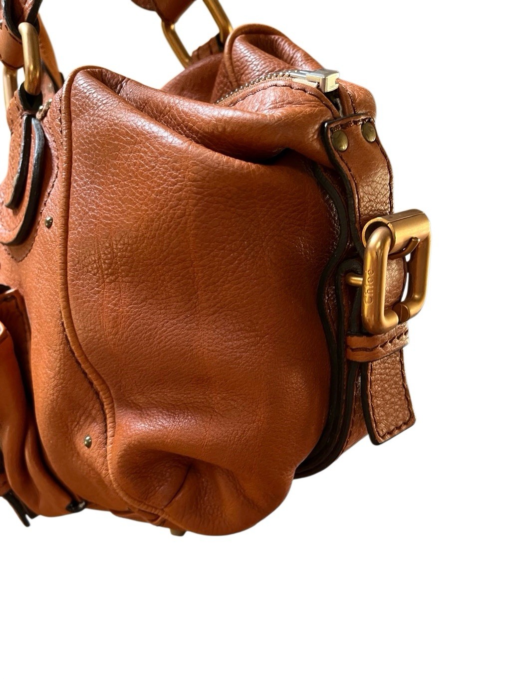Chloe’ Paddington Cognac Pebble Leather Slouch Shoulder Bag Lock & Key