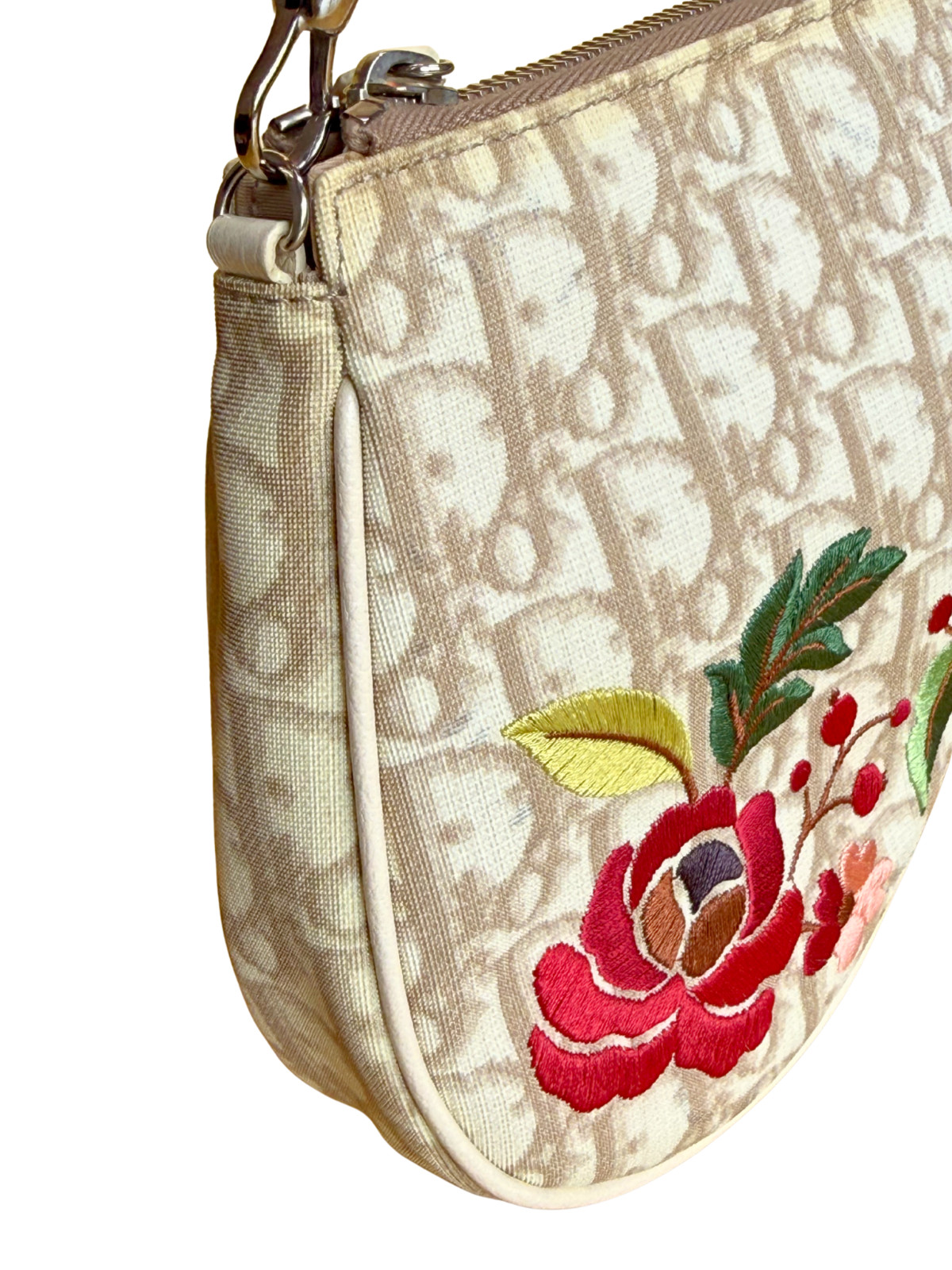 Christian Dior Saddle Pochette Embroidered Trotter Canvas Floral Galliano