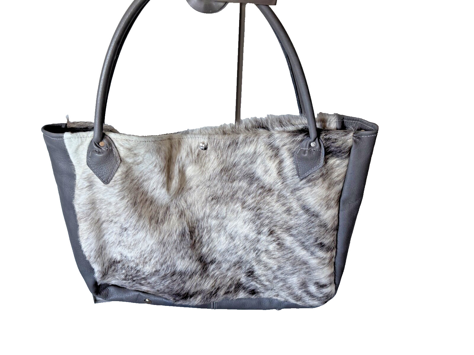 Calf-hair Leather Tote – Beautiful Ivory and Gray- Large