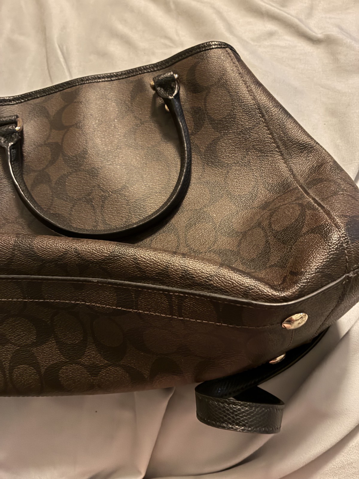Coach Brown Signature Canvas Satchel With Black Leather Trim