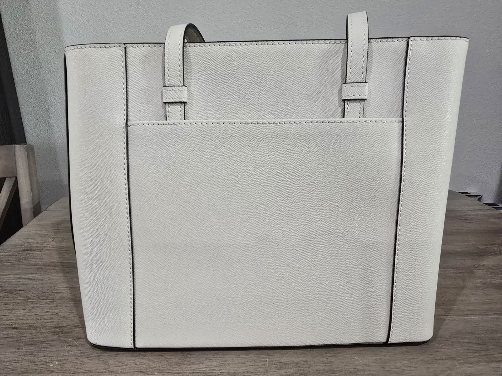 Calvin Klein Black/White Leather Tote Bag with Logo and Zipper Closure NWOT