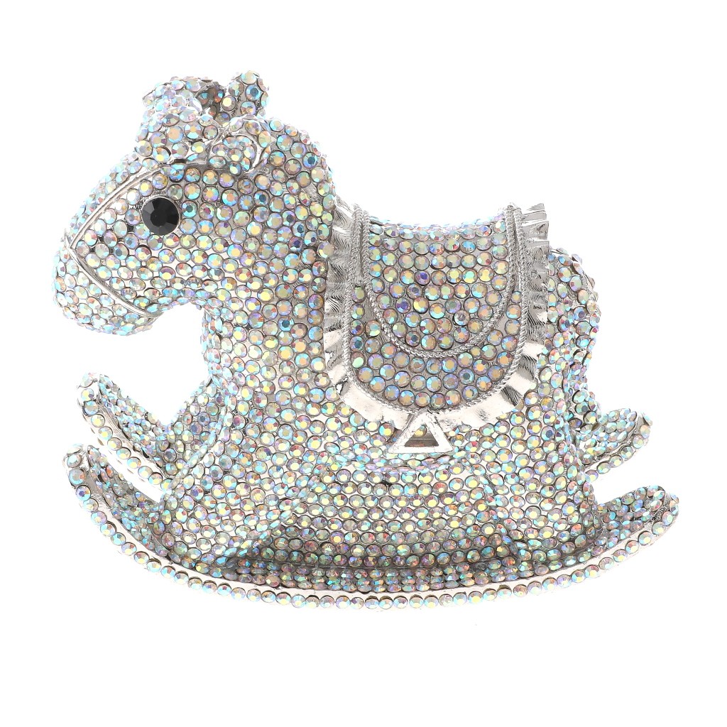 Silver Tone Metal Rhinestone Crystal Clutch Evening Bag HB6273-SAB