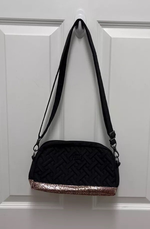 Lug Punter RFID Crossbody Purse Black Pink Sparkle