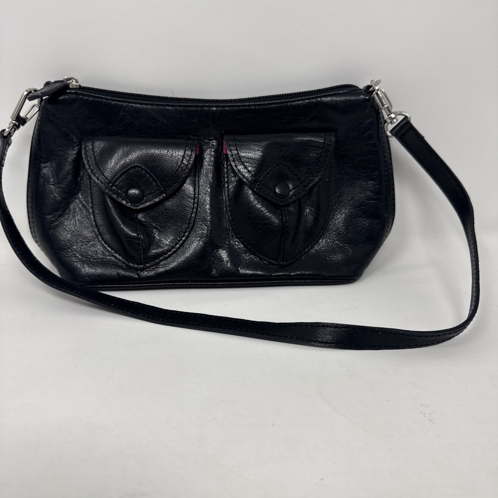 M LONDON Black leather convertible shoulder bag Clutch Purse