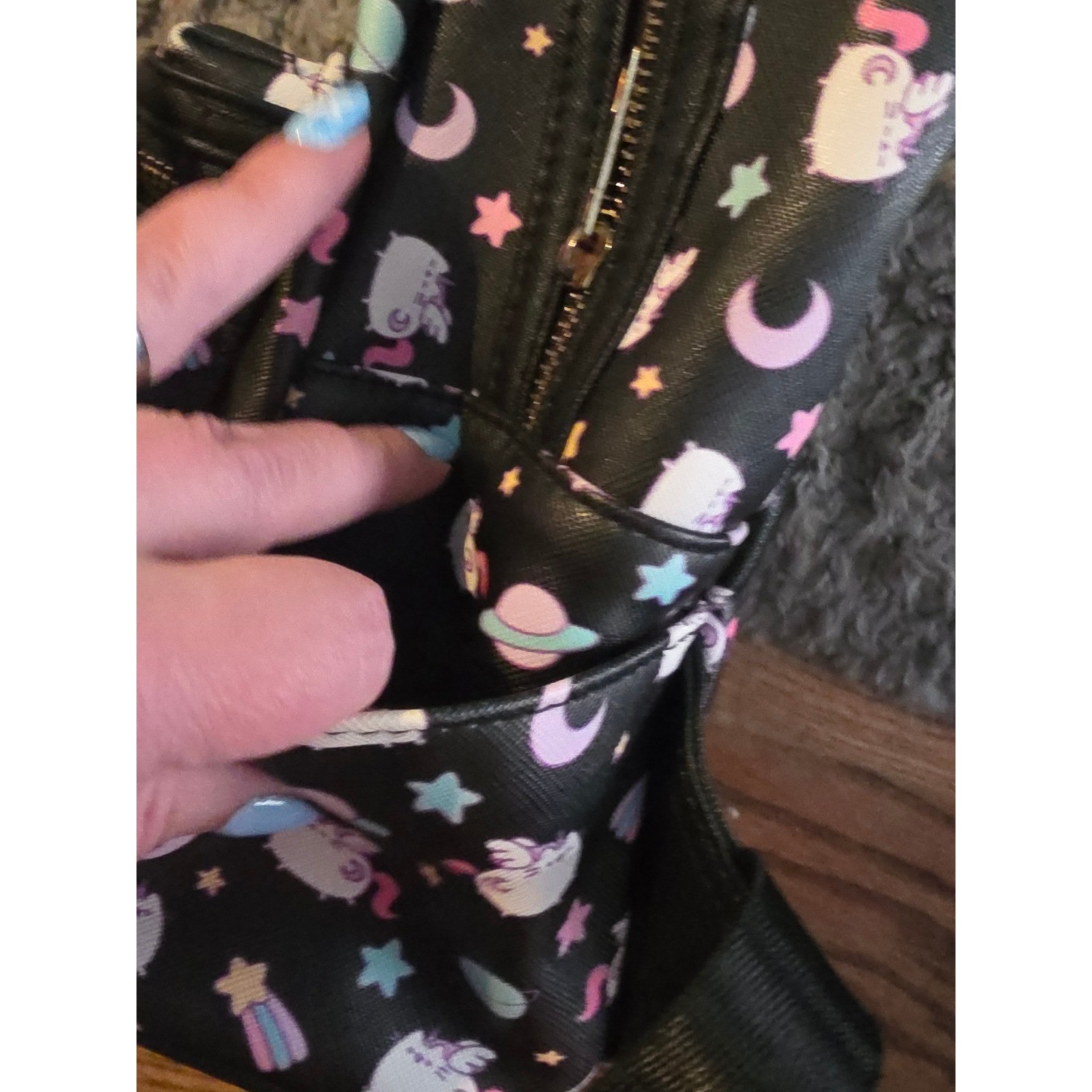 Pusheen Mini Backpack Black Celestial Unicorn Cat Stars Planets Faux Leather