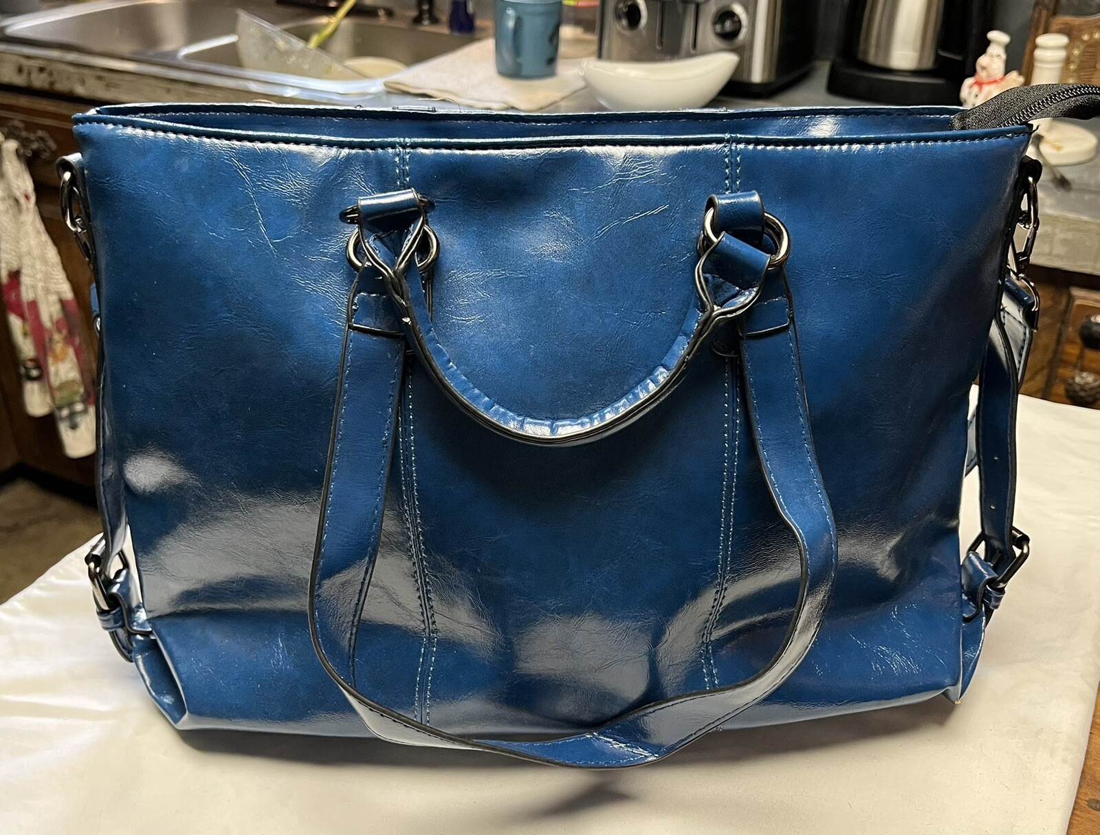 Oiled soft leather ladies fashion bag portable one-shoulder messenger bag Blue