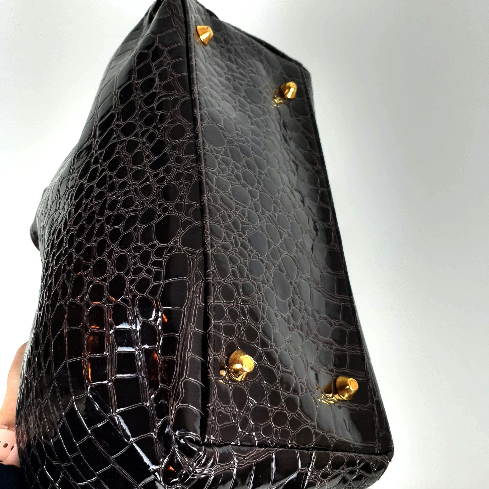 Faux Leather Reptile Animal Print Shoulder Bag. Brown Maximalist Bucket Braciano