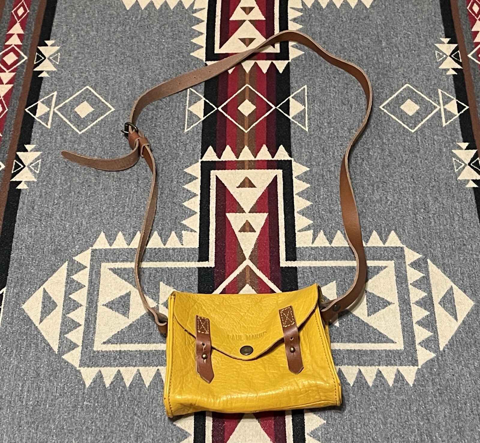 Paul Marius Mustard Yellow Leather Mini Crossbody Bag France Adjustable Strap