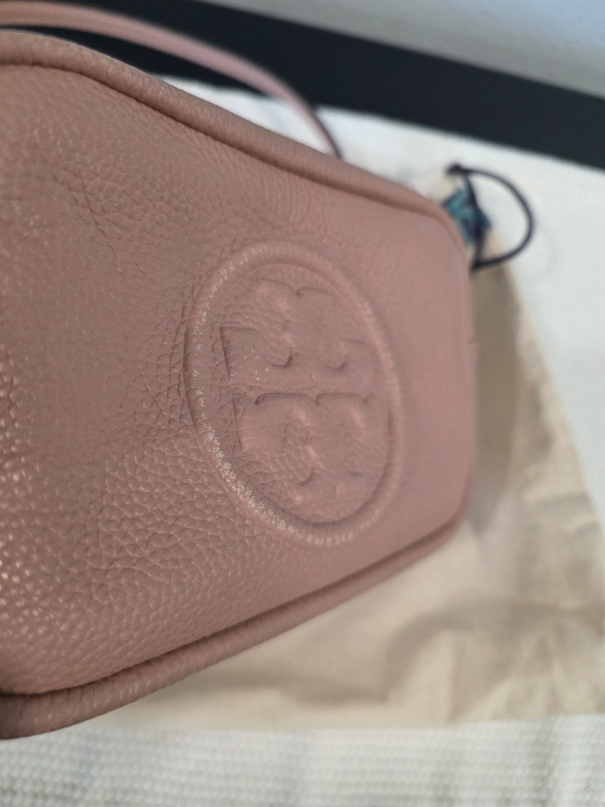 Tory Burch Light Pink Pebbled Crossbody Bag Double Compartment Gold Hardware