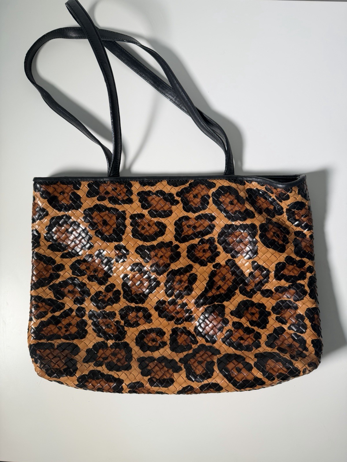 Alfredo Piccini Women’s Large Leopard Print Tote Brown/Black Zip Closure