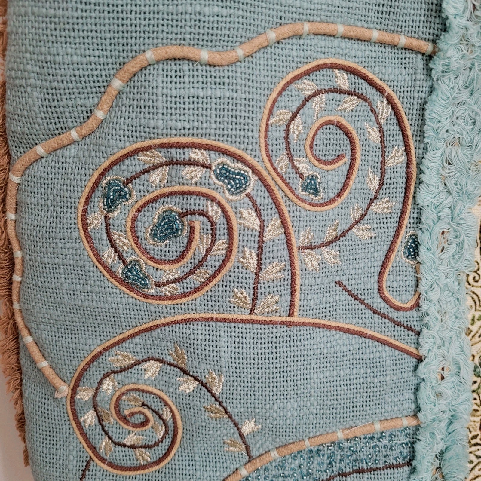 Coastal Waves Myra Woven Canvas Shoulder Tote Purse Leather Straps **EXCELLENT