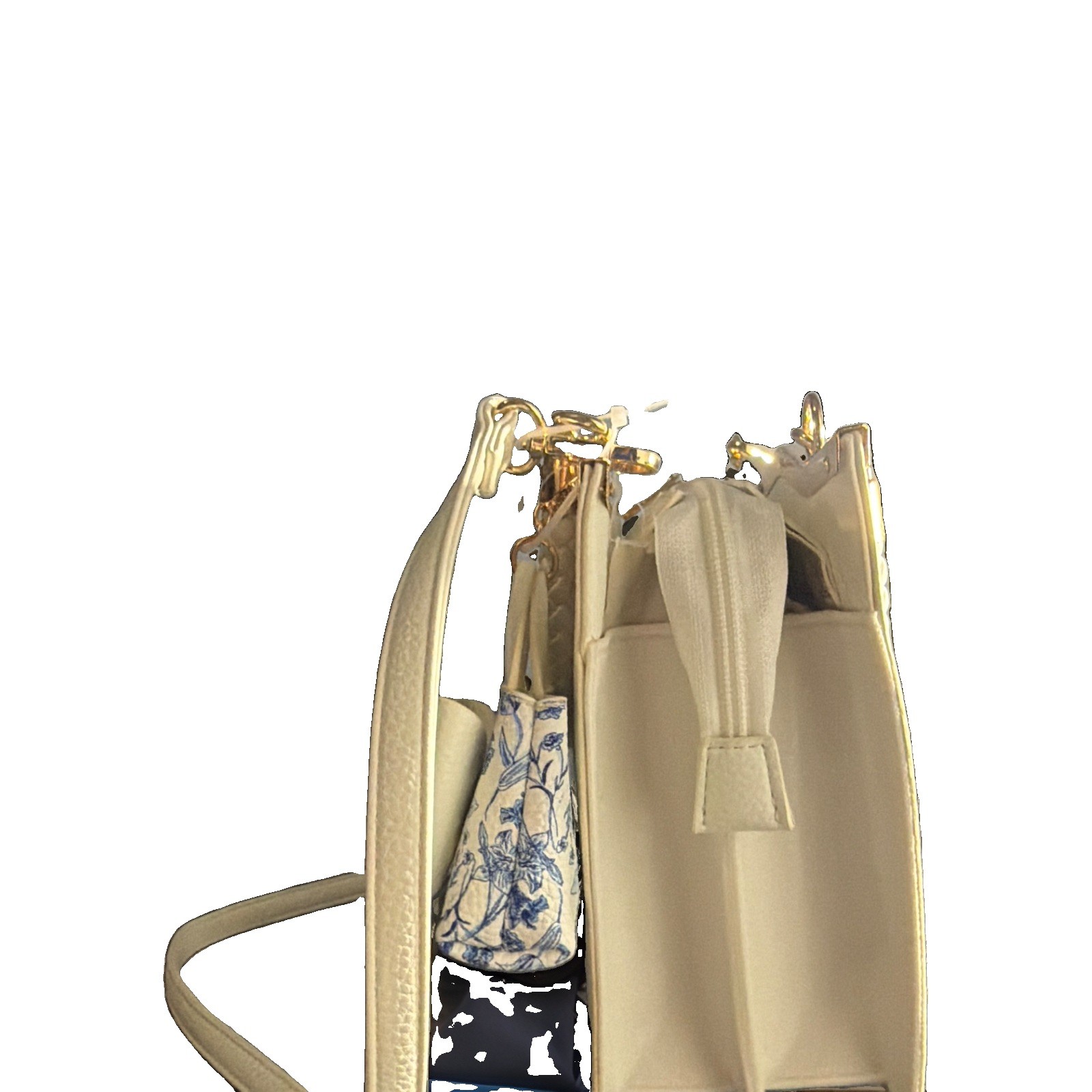Courage Ivory Medium Shoulder Bag Zip Closure Chain Strap Bow Charm