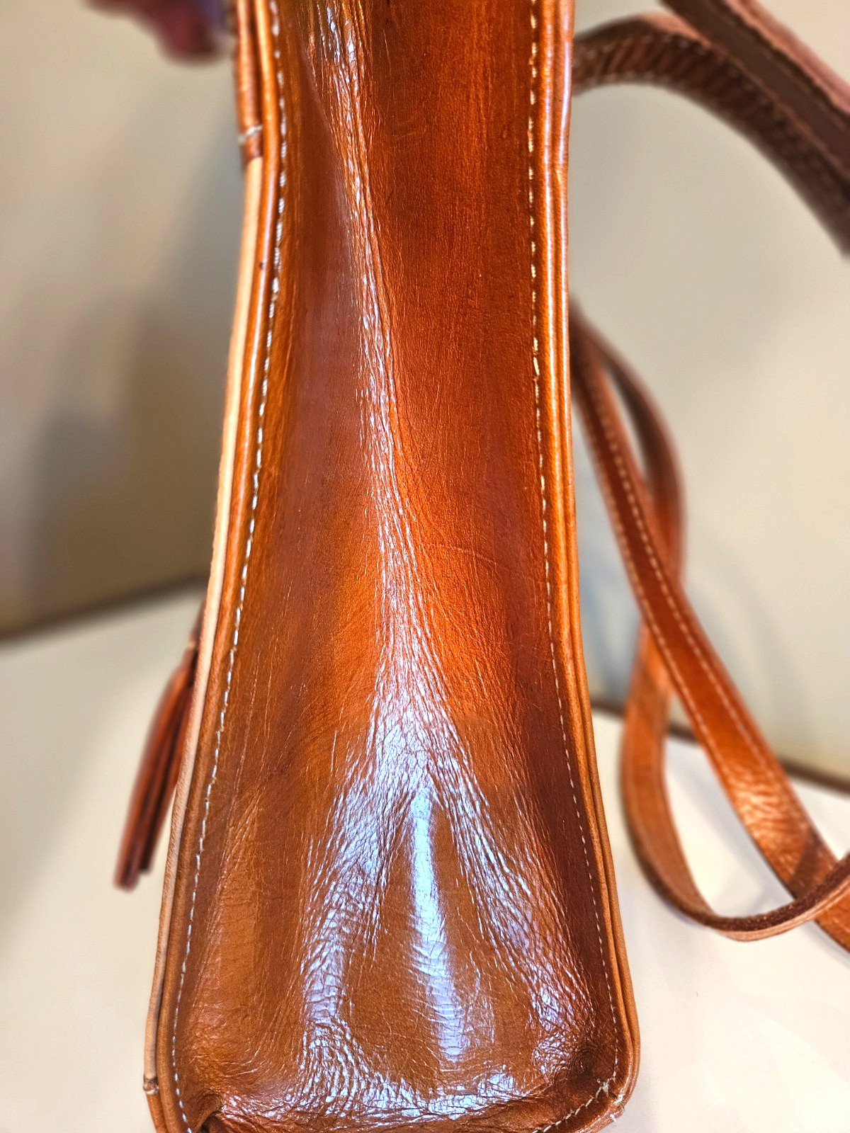 VINTAGE AMERICAN WEST Purse Hand Tooled Leather Satchel Handbag Basket Weave EUC