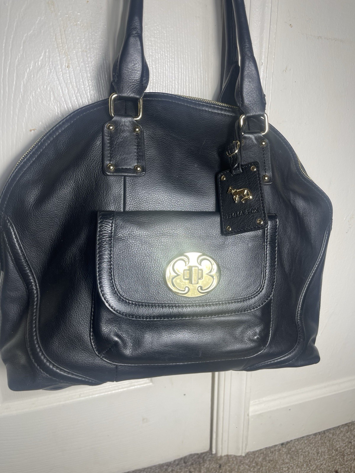 Emma Fox Dome Satchel Leather Black Shoulder Hand Bag Purse As Shown