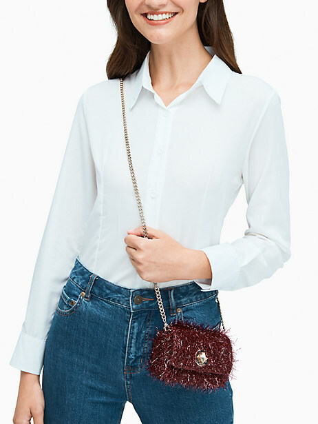 NWT Kate Spade Natalia Tinsel Micro Turnlock Convertible Belt Bag Cherry Wood