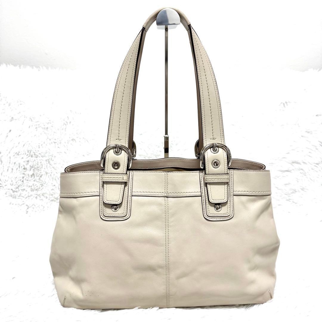 COACH Soho Leather Tote Bag 23cm x 46cm Large Capacity White