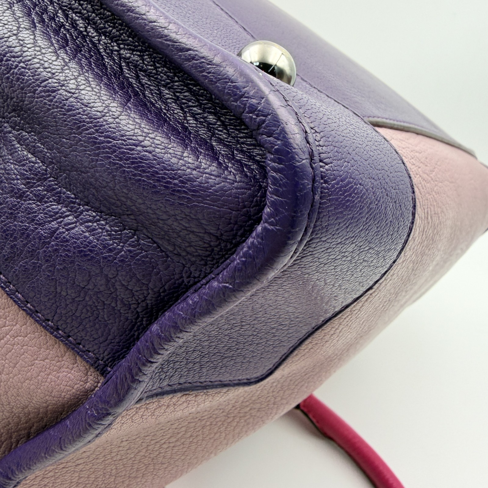 Auth LOEWE Anagram Amazona Boston Hand Bag Purple Color-block Top Handle Bag USA