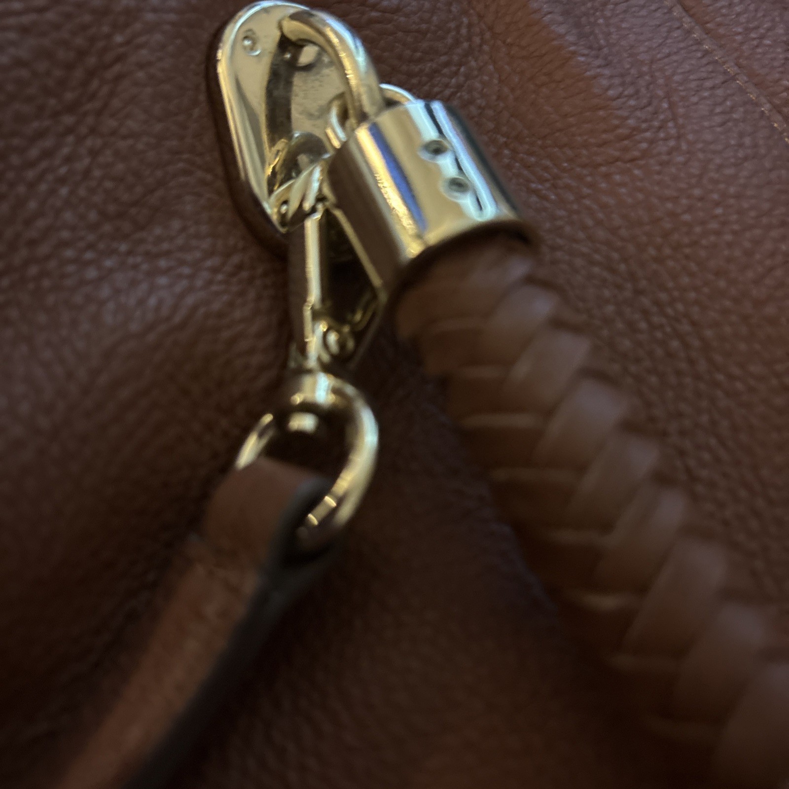 COLE HAAN Leather Shoulder Satchel Crossbody Brown Gold Hardware Woven Top