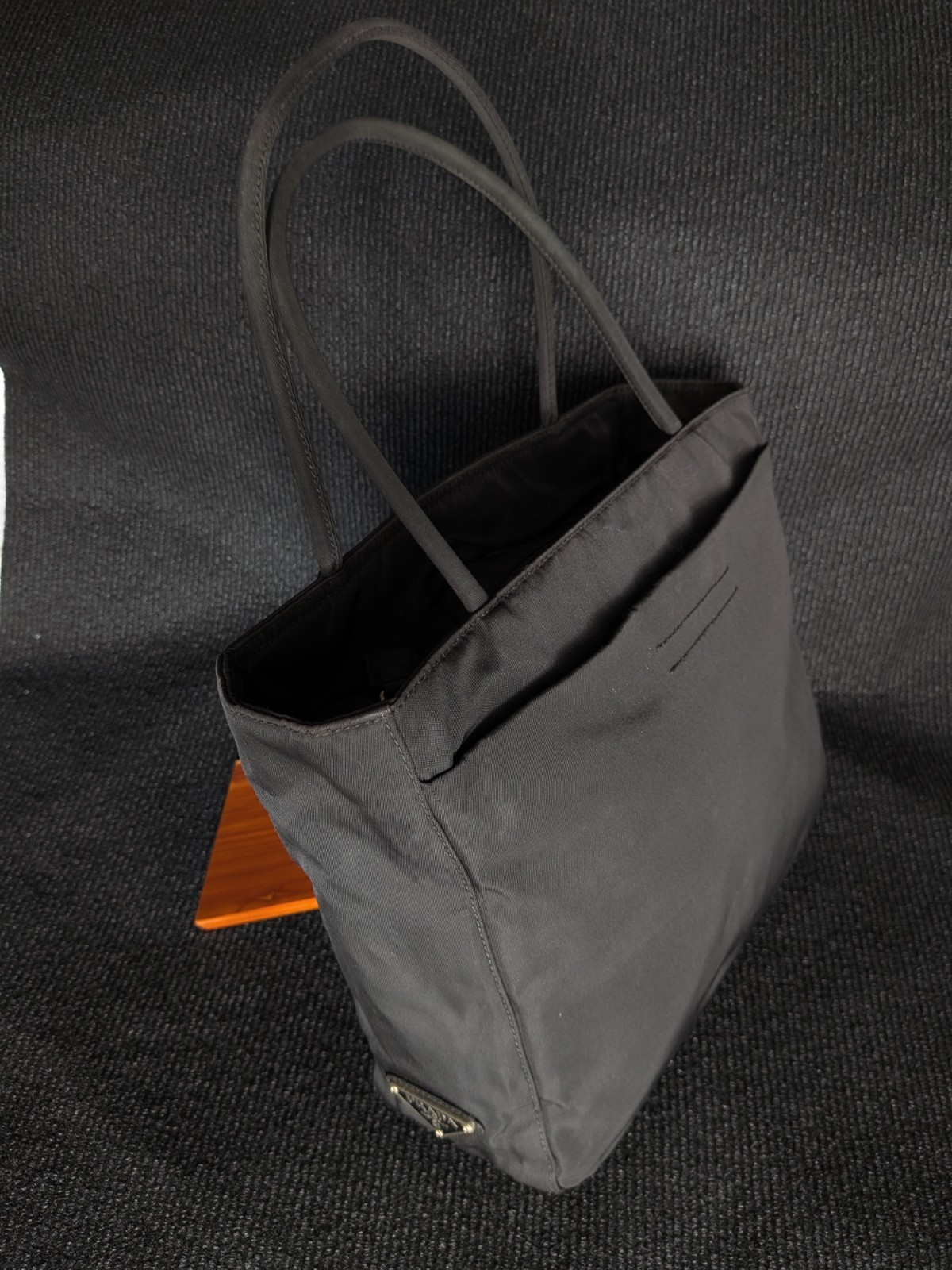 PRADA Tessuto Black Nylon Tote Bag Vintage Triangle Logo Handbag Italy